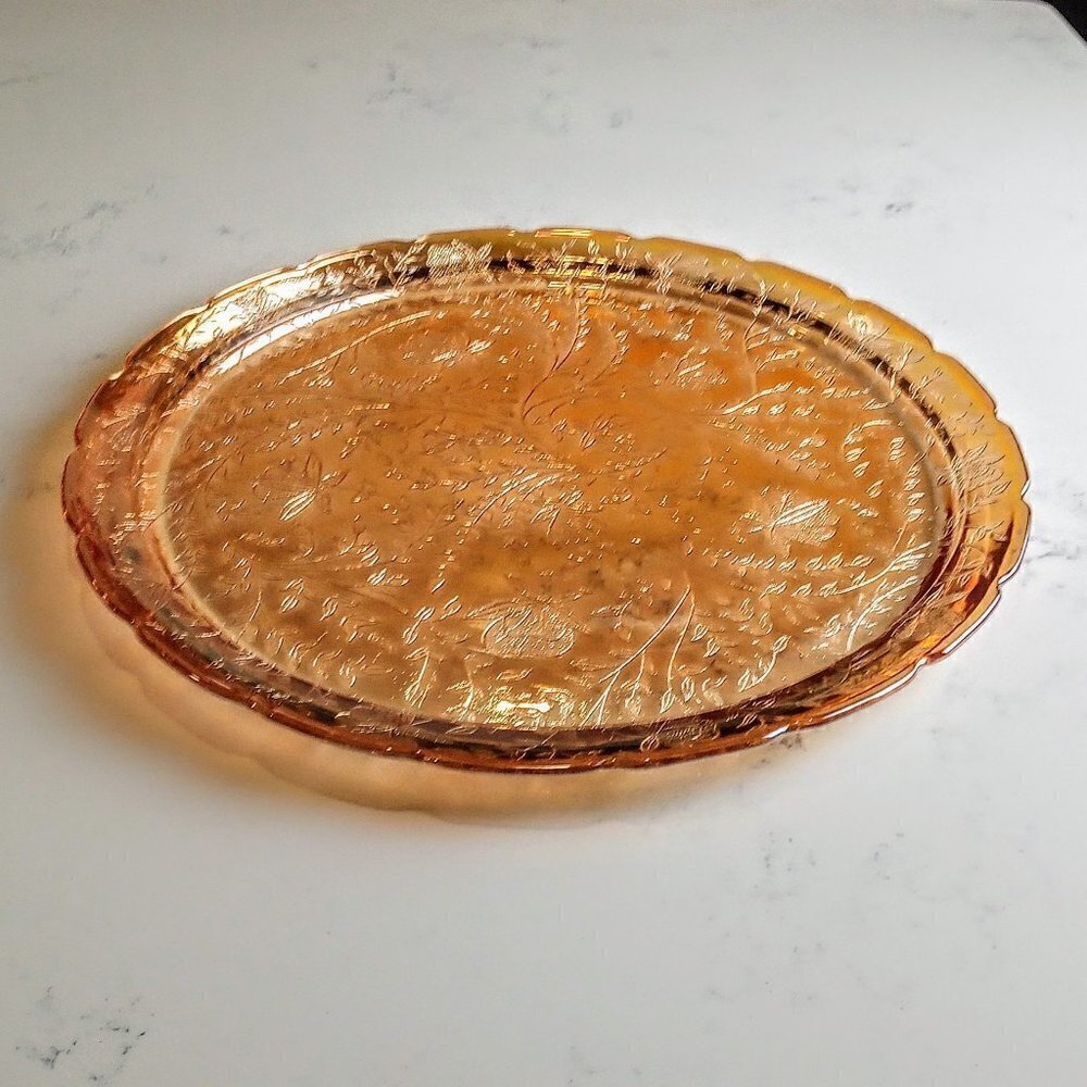 Jeannette Floragold Depression Glass Round Tray Platter